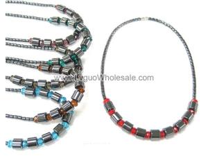 Hematite Beads with Crystal Glass Precious Stone Necklace